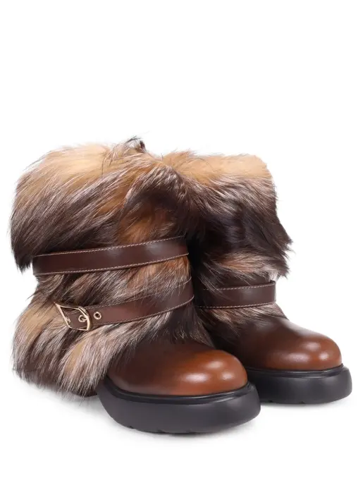 Полусапоги кожаные с мехом лисы SANTONI