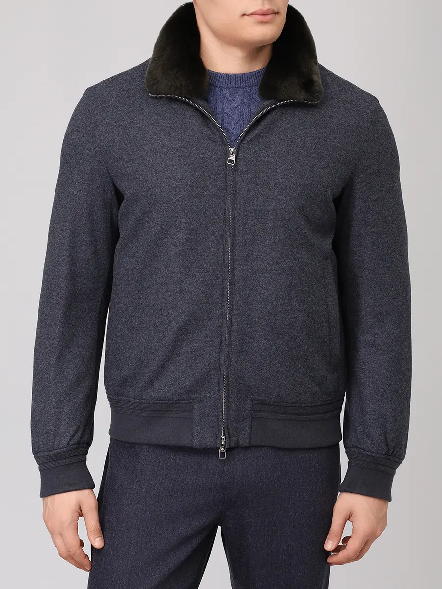 Бомбер шерстяной с мехом кролика