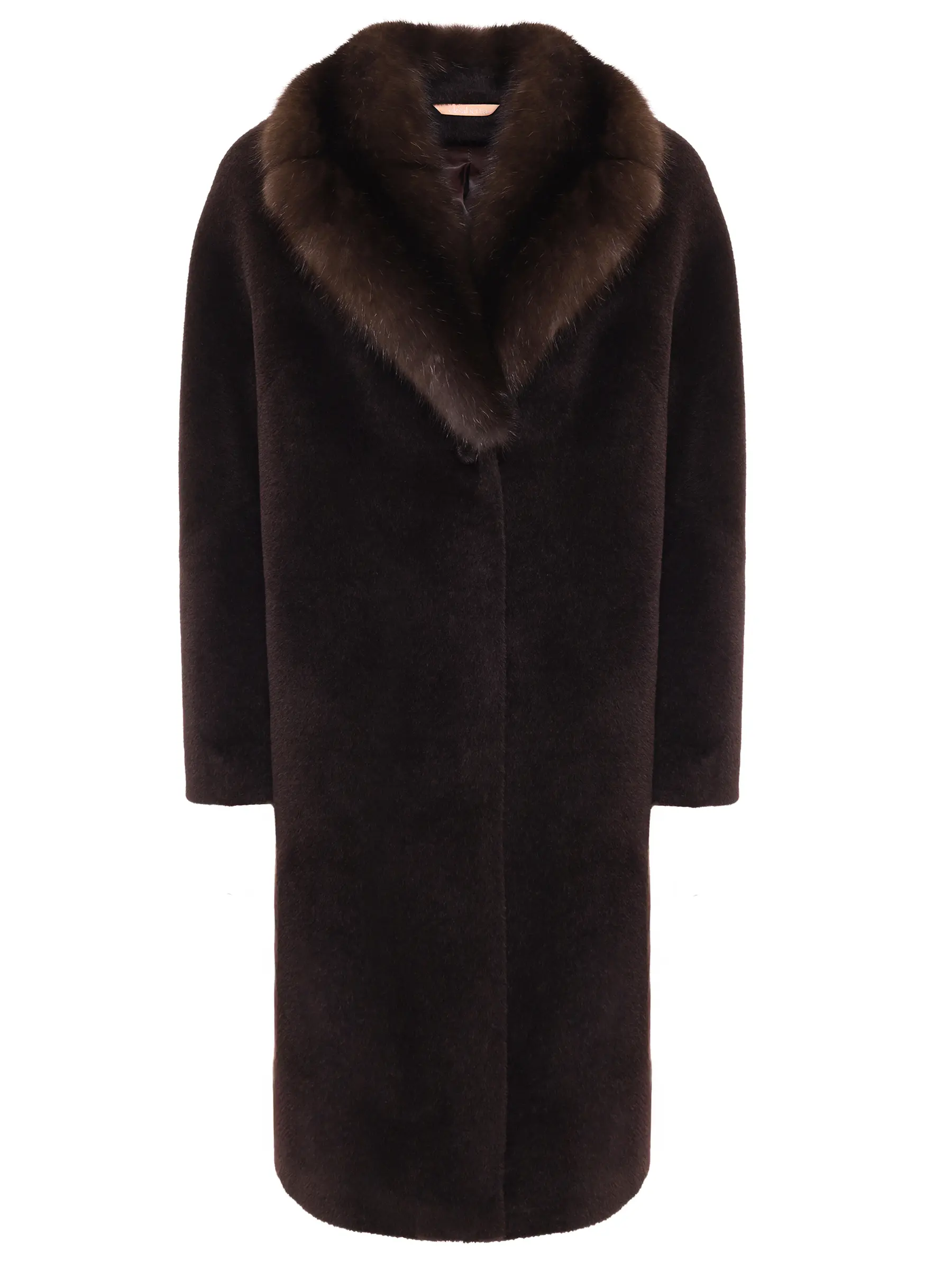 Пальто из шерсти альпака с мехом соболя