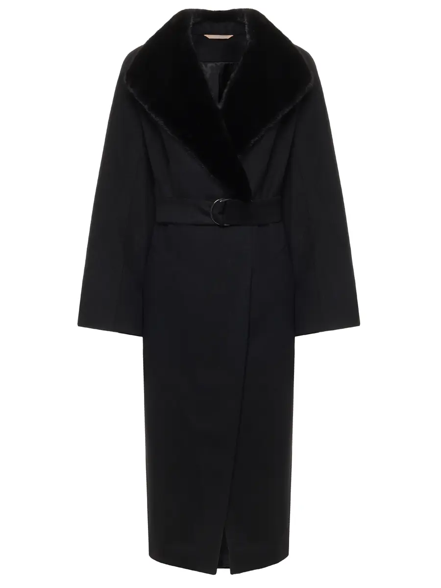 Пальто шерстяное с мехом норки