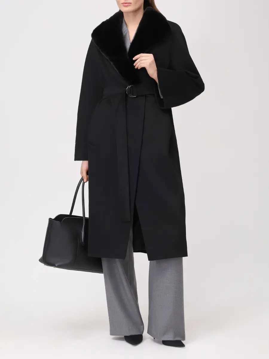 Пальто шерстяное с мехом норки