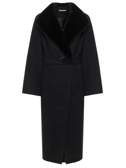 Пальто шерстяное с мехом норки ELISABETTA