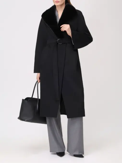 Пальто шерстяное с мехом норки ELISABETTA