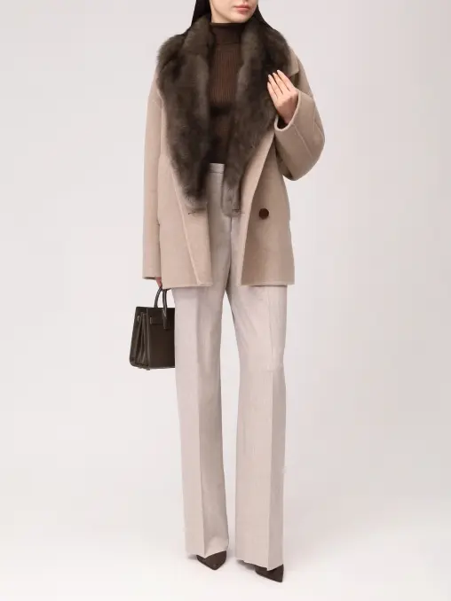 Полупальто из шерсти и кашемира с мехом соболя RINDI