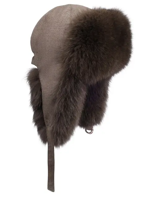 Шапка-ушанка с мехом лисы YVES SALOMON