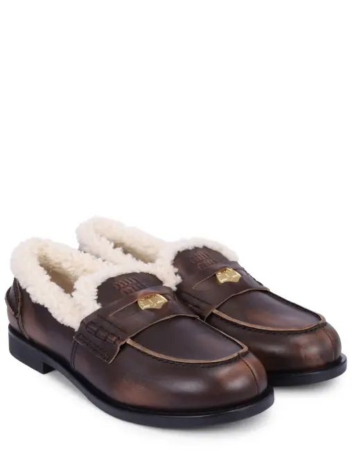 Лоферы кожаные на меху MIU MIU