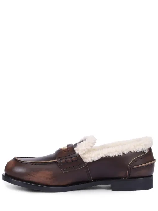 Лоферы кожаные на меху MIU MIU