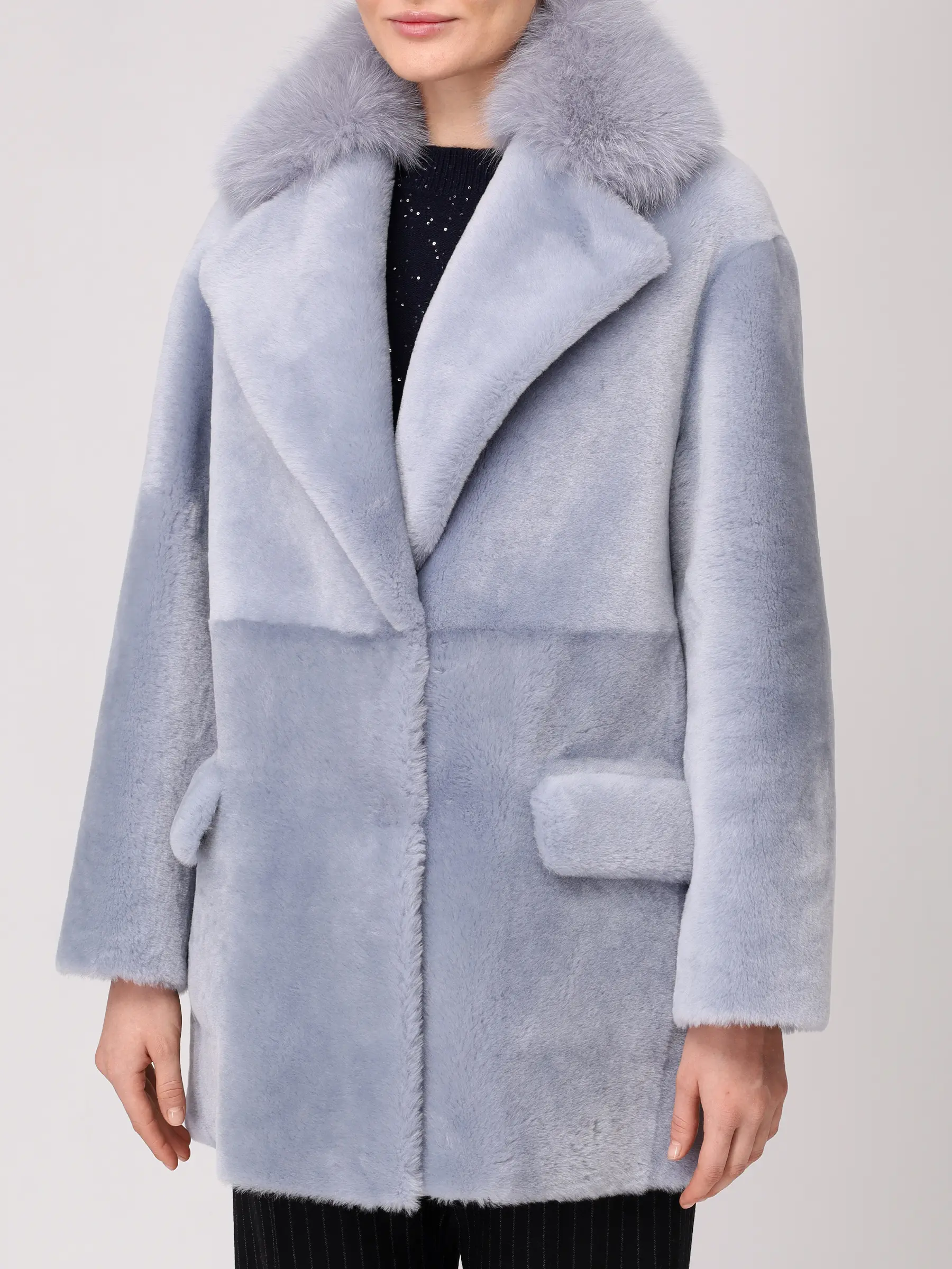 Шуба из овчины с мехом лисы