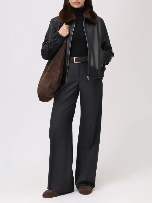 Куртка кожаная с мехом норки YVES SALOMON