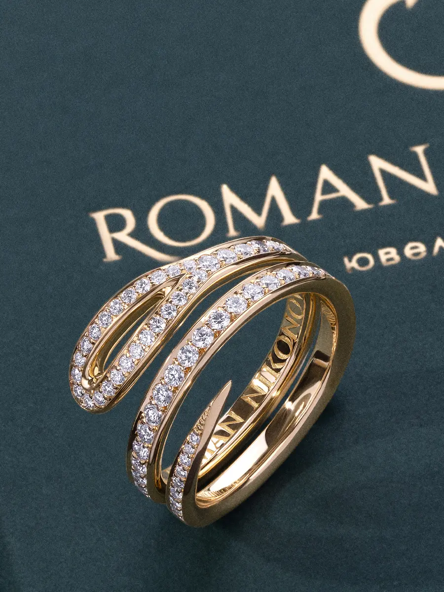 Двойное кольцо «Кащеева игла» с бриллиантами Half Pave