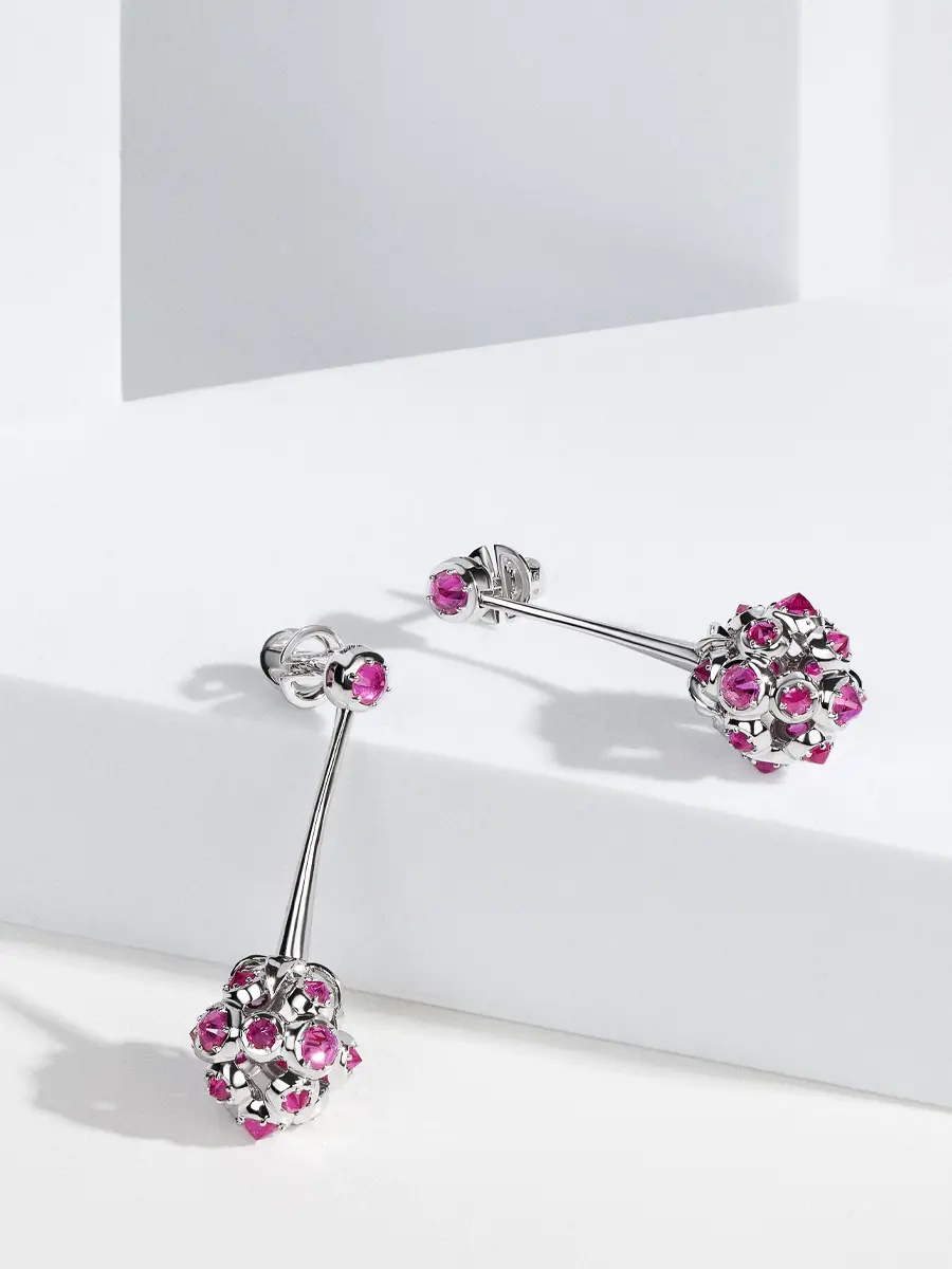 Серьги «Малина» с рубинами