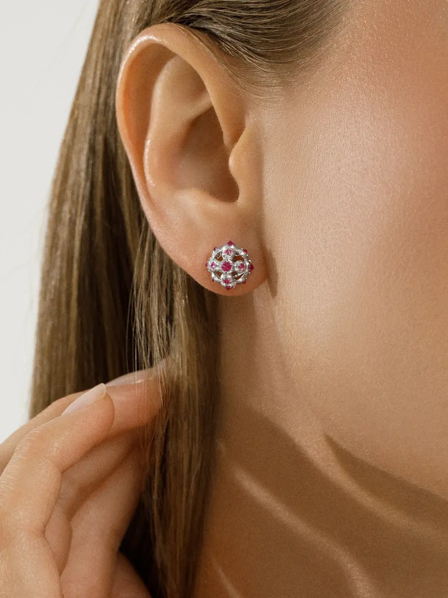 Пусеты «Малина» с рубинами