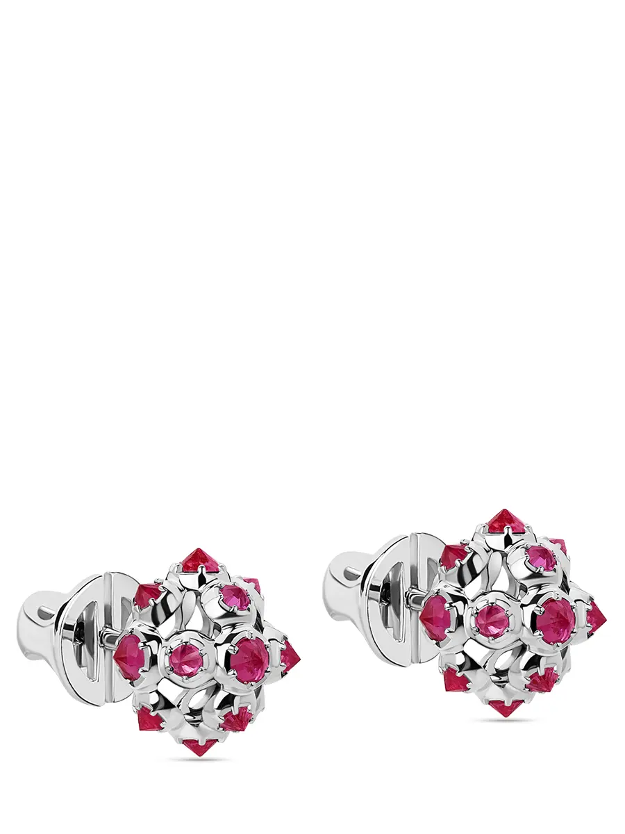 Пусеты «Малина» с рубинами