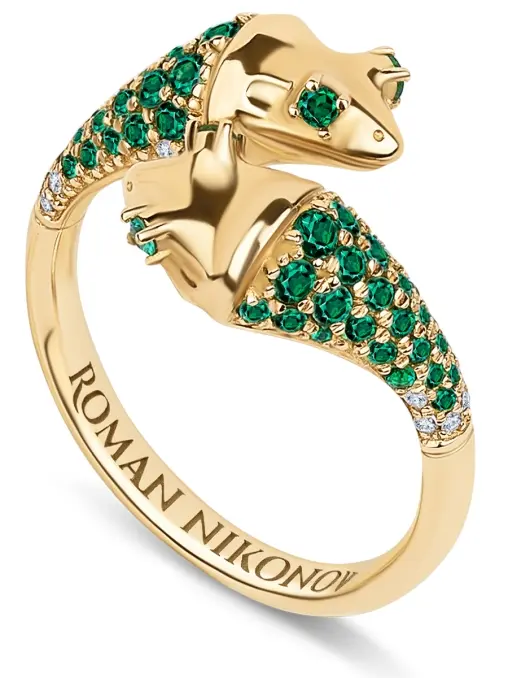 Кольцо «Лягушки-подружки» с бриллиантами и изумрудами ROMAN NIKONOV
