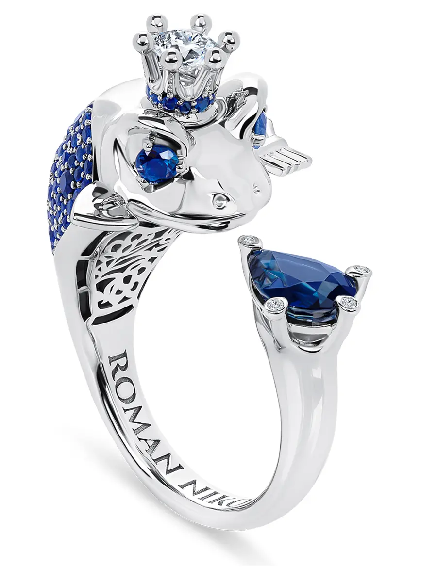 Кольцо «Царевна-лягушка» с бриллиантами и сапфирами