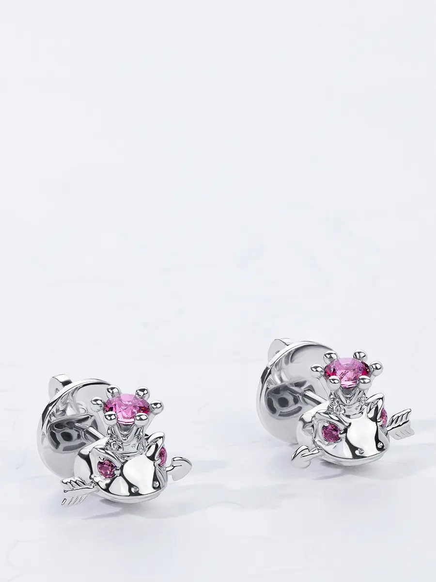 Пусеты «Царевна-лягушка» с топазами и родолитами