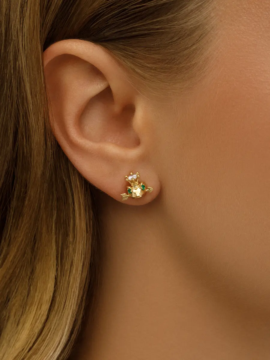 Пусеты «Царевна-лягушка» с бриллиантами и изумрудами