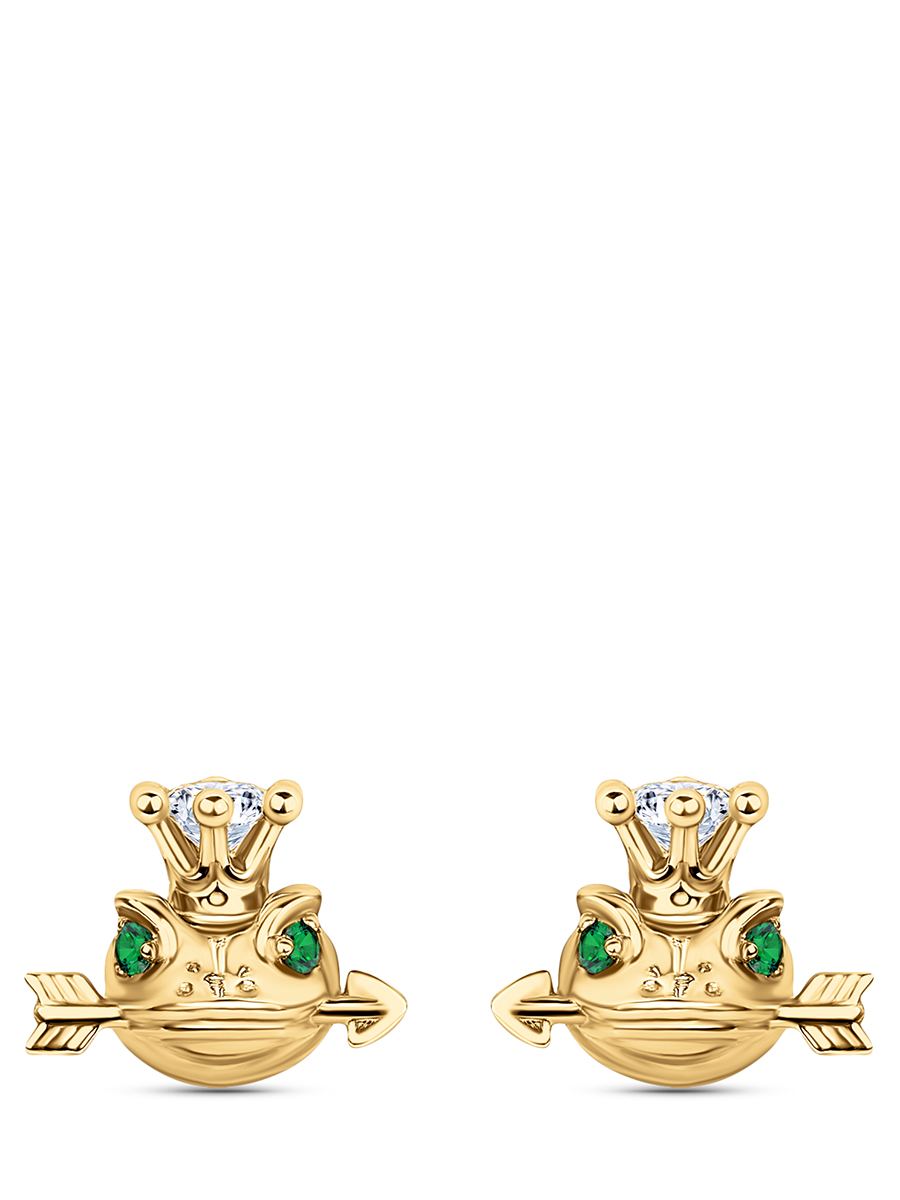 Пусеты «Царевна-лягушка» с бриллиантами и изумрудами