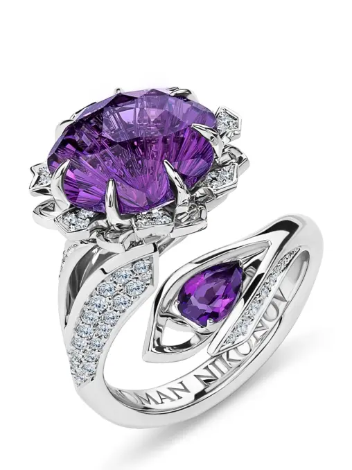 Кольцо «Каменный Цветок» с бриллиантами и аметистами ROMAN NIKONOV