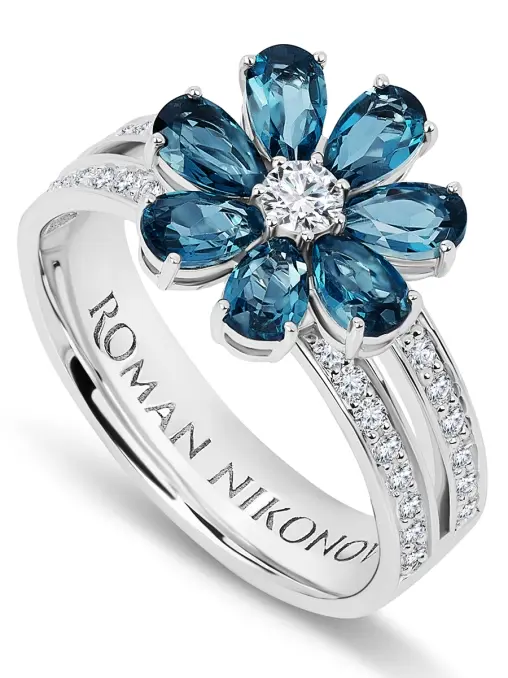 Кольцо «Цветик» с бриллиантами и топазами ROMAN NIKONOV