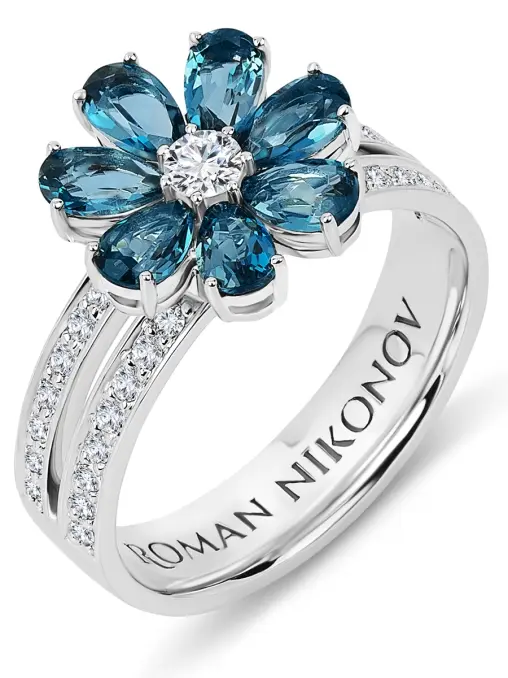 Кольцо «Цветик» с бриллиантами и топазами ROMAN NIKONOV