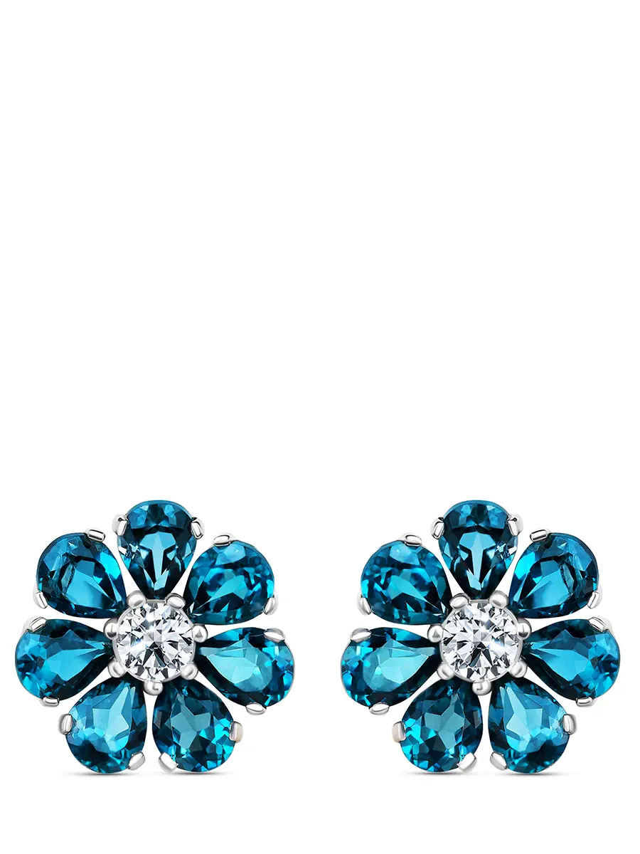 Пусеты «Цветик» с бриллиантами и топазами