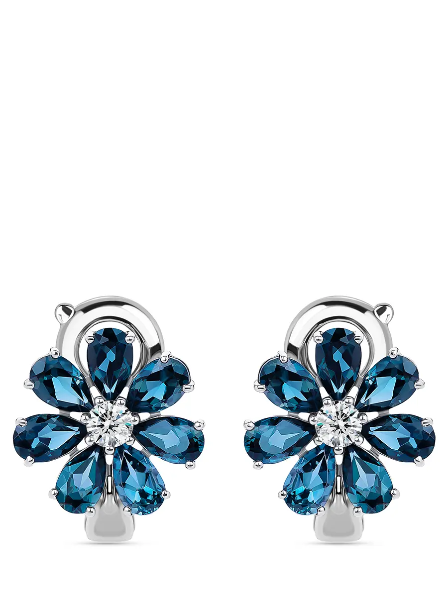 Пусеты «Цветик» с бриллиантами и топазами