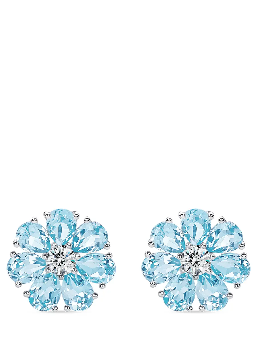 Пусеты «Цветик» с бриллиантами и топазами