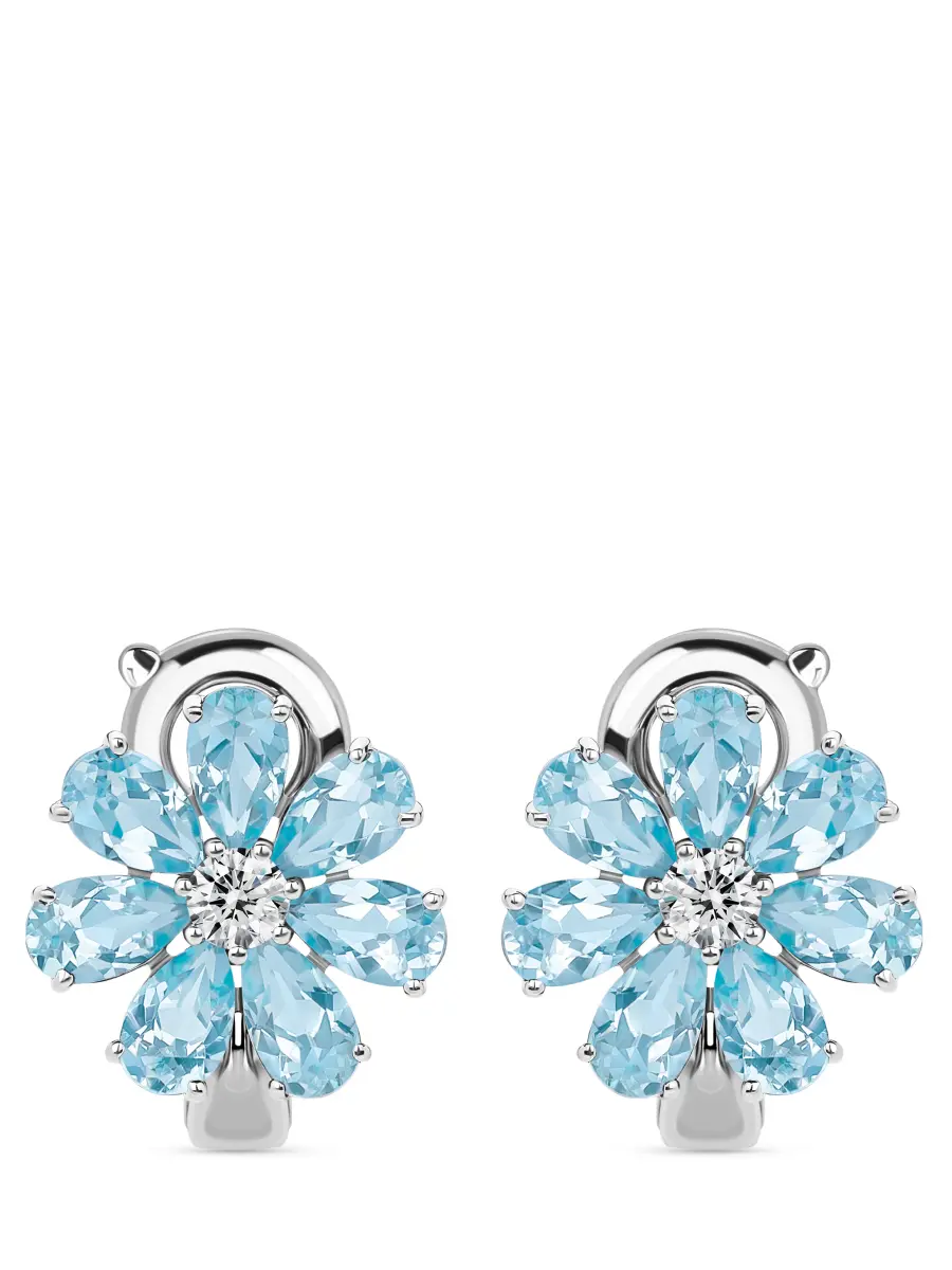 Пусеты «Цветик» с бриллиантами и топазами