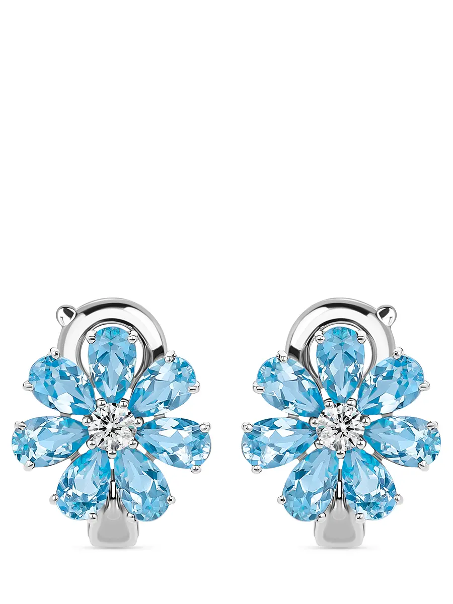 Пусеты «Цветик» с бриллиантами и топазами