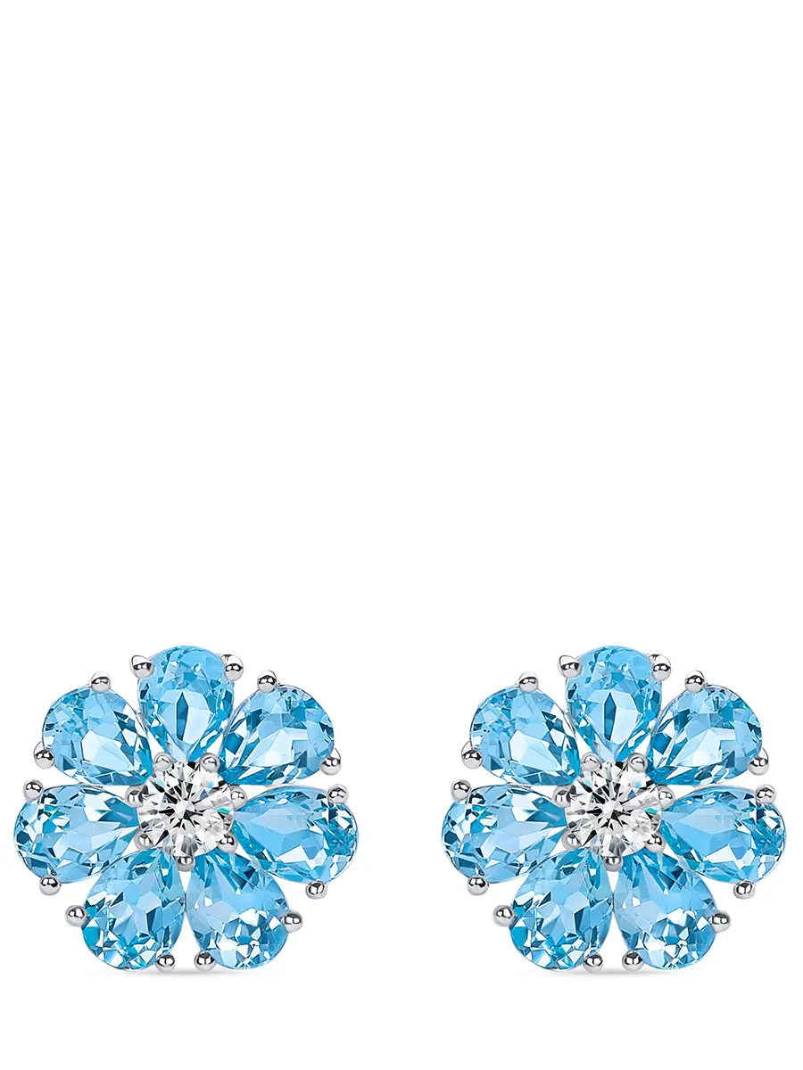 Пусеты «Цветик» с бриллиантами и топазами