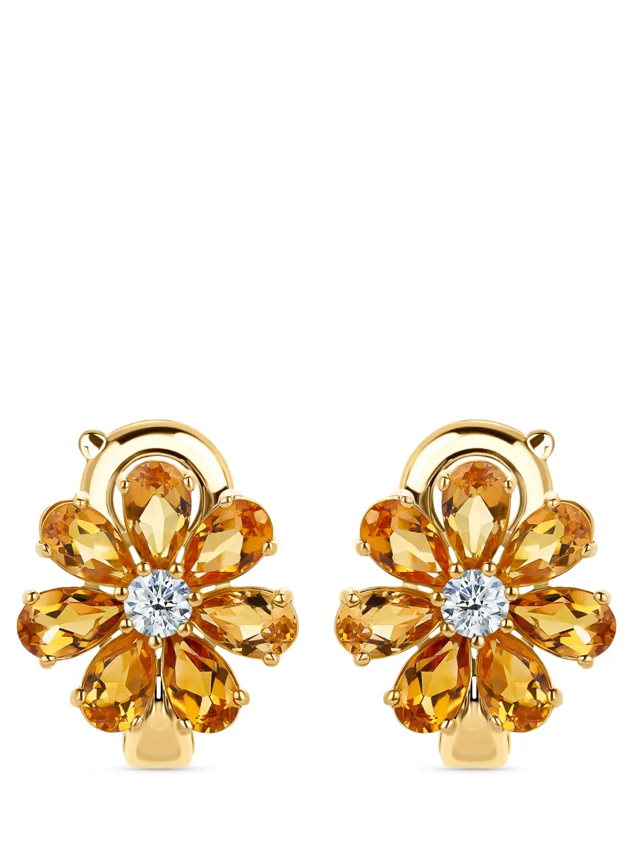 Пусеты «Цветик» с бриллиантами и цитринами