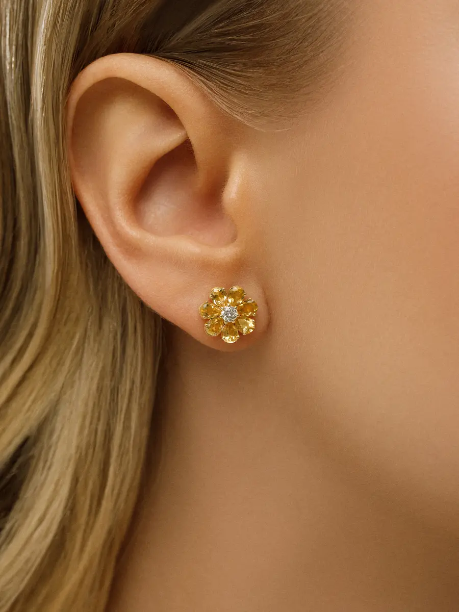 Пусеты «Цветик» с бриллиантами и цитринами