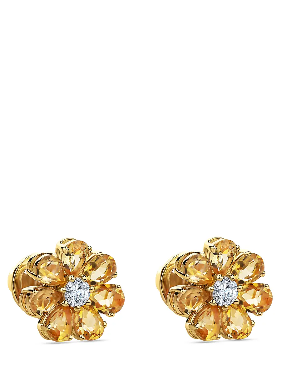 Пусеты «Цветик» с бриллиантами и цитринами