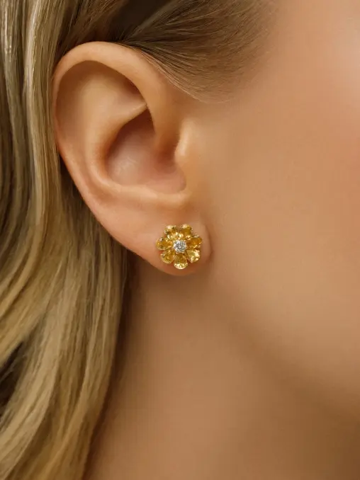 Пусеты «Цветик» с бриллиантами и цитринами ROMAN NIKONOV