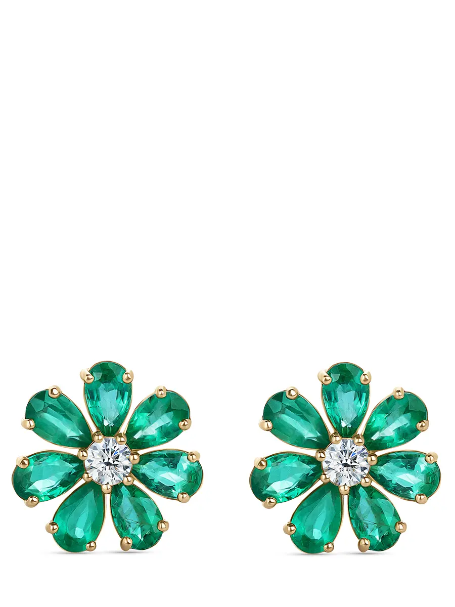 Пусеты «Цветик» с бриллиантами и изумрудами