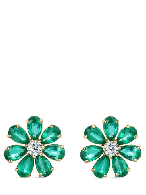 Пусеты «Цветик» с бриллиантами и изумрудами ROMAN NIKONOV