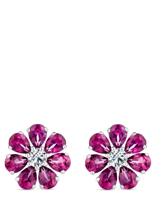 Пусеты «Цветик» с бриллиантами и родолитами ROMAN NIKONOV