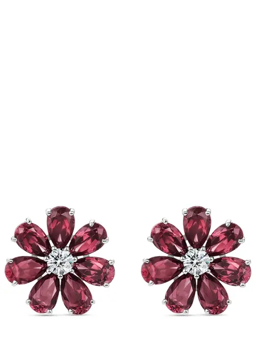 Пусеты «Цветик» с бриллиантами и родолитами ROMAN NIKONOV