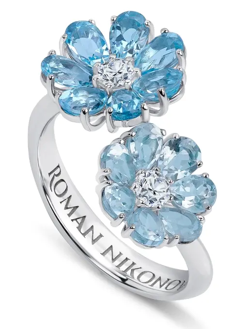 Кольцо «Ледяной цветок» бриллиантами и топазами ROMAN NIKONOV