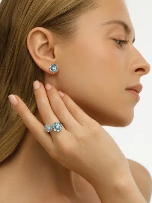 Кольцо «Ледяной цветок» бриллиантами и топазами ROMAN NIKONOV