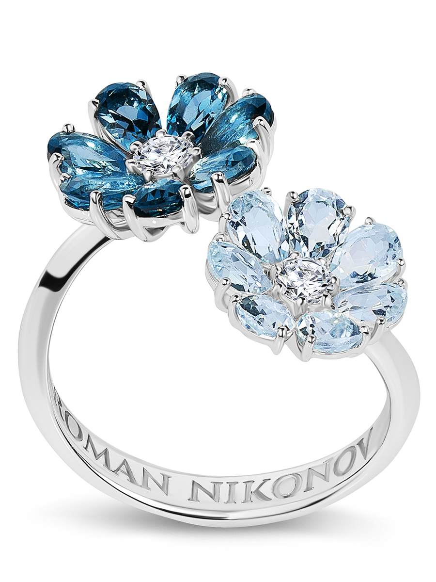 Кольцо «Ледяной цветок» с бриллиантами и топазами