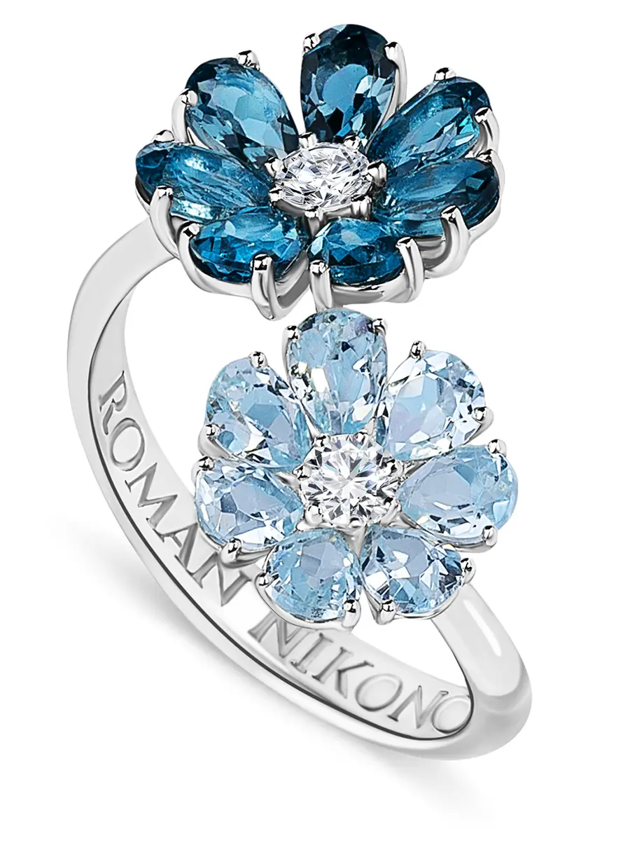 Кольцо «Ледяной цветок» с бриллиантами и топазами