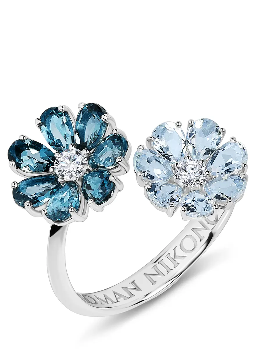 Кольцо «Ледяной цветок» с бриллиантами и топазами