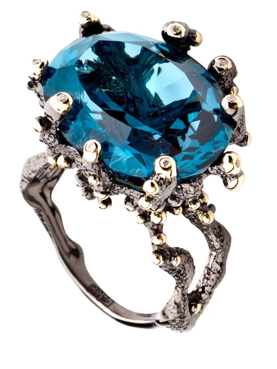 Кольцо кораллы с Лондон топазом