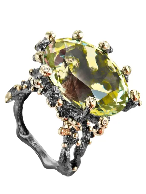 Кольцо кораллы с дымчатым кварцем NATASHA LIBELLE