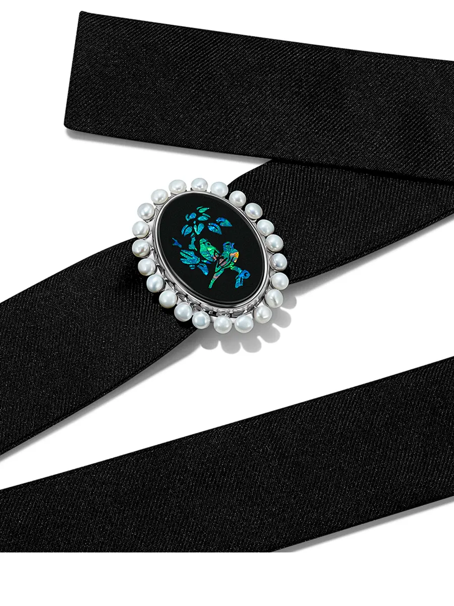 Чокер с агатом, опалами и жемчугом