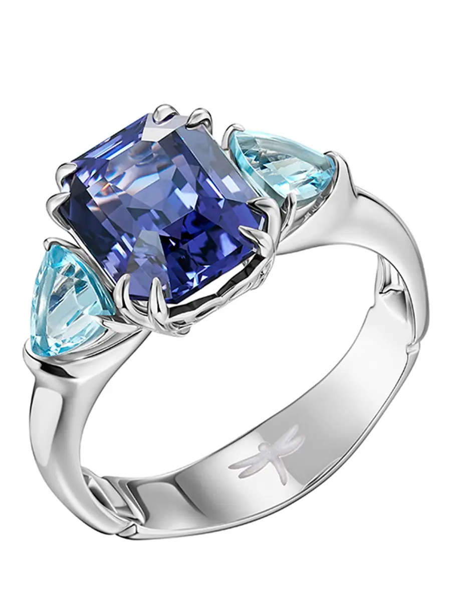 Кольцо с редкой шпинелью и аквамаринами