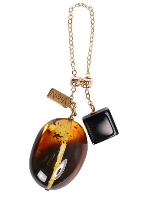 Запонка с янтарем и агатом VIEN