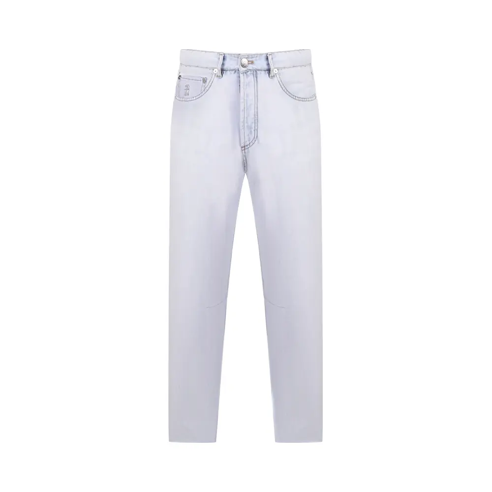 Джинсы Slim Fit из хлопка и льна